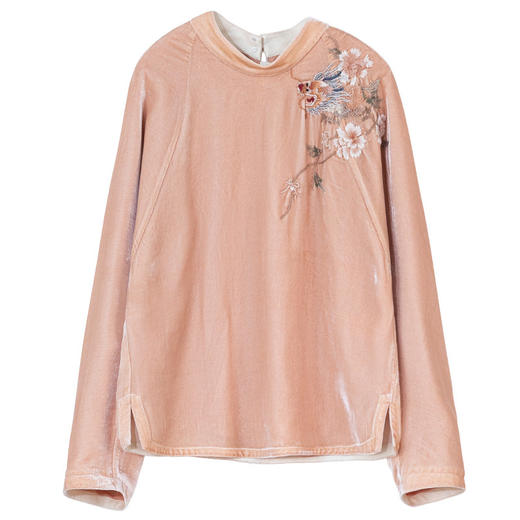 牧衣游原创 丝绒手工刺绣衬衫新款通勤优雅复古新中式上衣 幸禾 商品图4