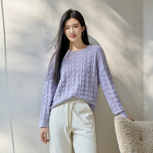 奢姿大码女装2025冬季时尚蕾丝娃娃领针织开衫胖妹妹气质减龄上衣9054670680 商品图0