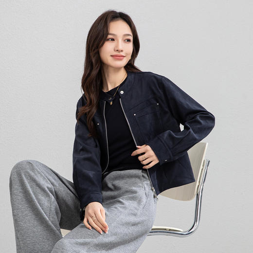 「高货xg」全新升级【铂金会员266/天猫359/差价93】(14949)洛诗琳美拉德风短外套2026春季圆领仿牛皮绒面夹克上衣 商品图2