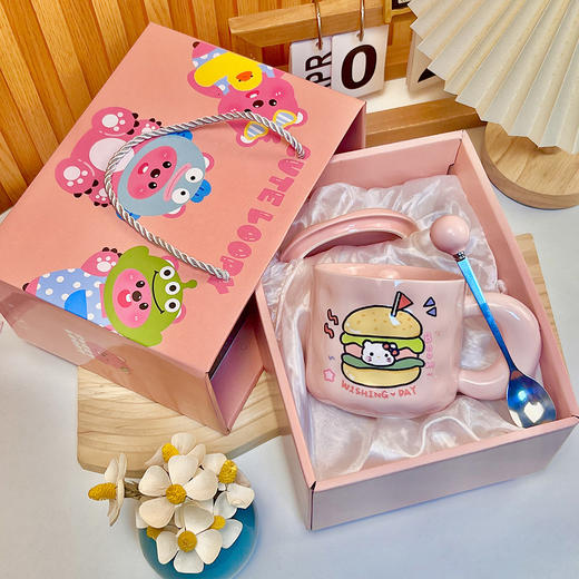 可爱fufu生日蛋糕马克杯带盖勺陶瓷杯送女生高颜值有意义生日礼物 商品图1
