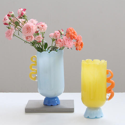 北欧创意单耳直筒彩色玻璃花瓶玄关客厅台面餐桌装饰品鲜花瓶 商品图1