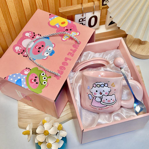 可爱fufu生日蛋糕马克杯带盖勺陶瓷杯送女生高颜值有意义生日礼物 商品图7