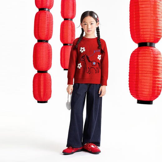 女童圆领长袖针织衫春季新款安奈儿童装EG614572 商品图3