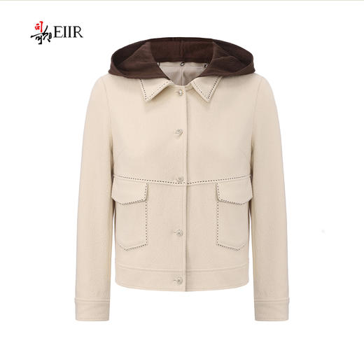 司歌弹力针织收腰外套女连帽可拆卸单排扣B921295X 商品图4