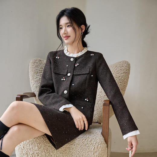 奢姿大码女装2025冬季时尚撞色花边圆领套装胖妹妹气质减龄两件套9954953943 商品图0