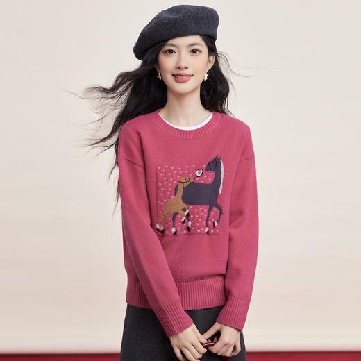 【12/31新品】熙世界「好运加马」马年生肖提花毛衣女冬季厚款圆领北极绒针织衫 商品图4