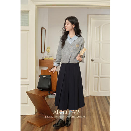 鹿向南「布鲁克林街道」学院风灰色毛针织开衫秋冬新款外搭上衣女 商品图3