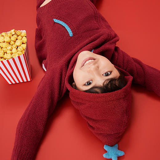 【E】ubras儿童likeuu男女大童红色半边绒家居服秋冬睡衣套装 商品图3