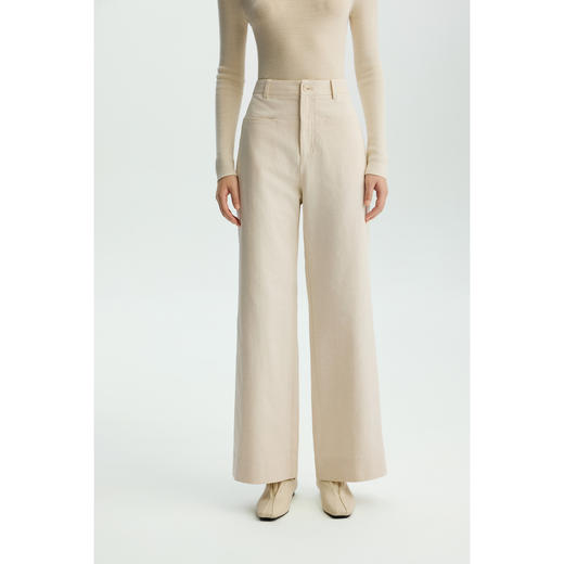 商场同款PURE TOUCH女装26春新款棉混纺牛仔裤微弹白色高腰直筒裤 商品图2