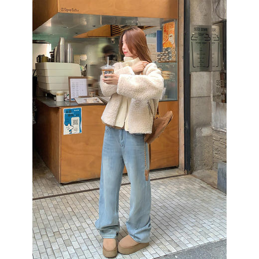 <曾小咸推荐>韩系高腰复古浅蓝直筒牛仔裤 商品图1