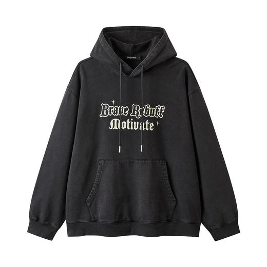 gxg.jeans男装 深灰色字母印花复古宽松连帽卫衣男士 25年冬热卖 商品图4