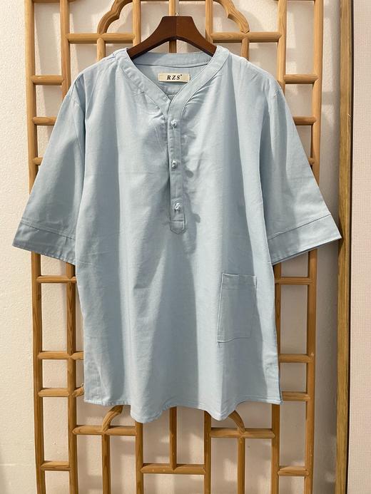 「断码清仓」男女同款棉麻有口袋中式盘扣中袖上衣茶服DZQC-103 商品图3
