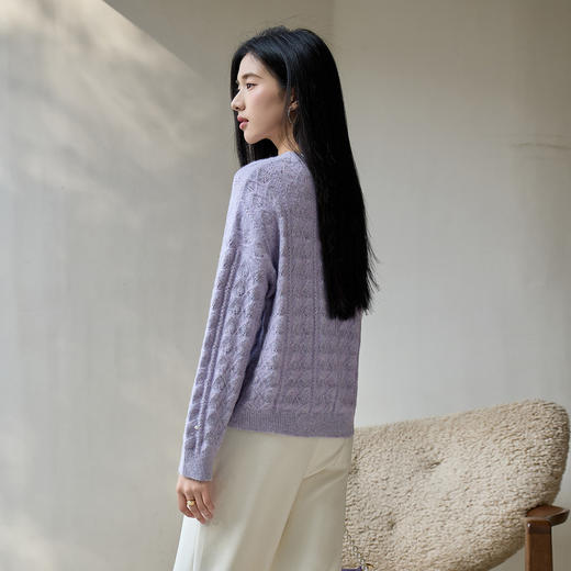 奢姿大码女装2025冬季时尚蕾丝娃娃领针织开衫胖妹妹气质减龄上衣9054670680 商品图3