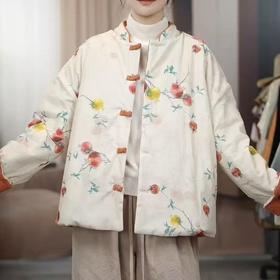 【柔软舒适保暖❗️东方美学意境】新中式国风棉衣冬季新款两面穿时尚减龄印花百搭夹棉保暖小棉袄女。jb