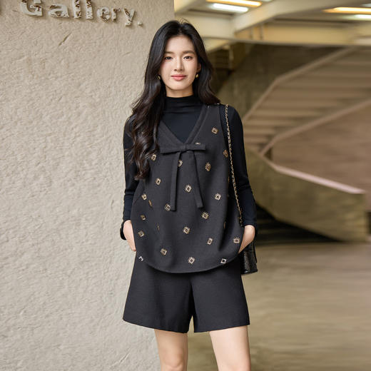 奢姿大码女装2025冬季时尚蝴蝶结装饰套装胖妹妹气质减龄两件套9954953936A 商品图4