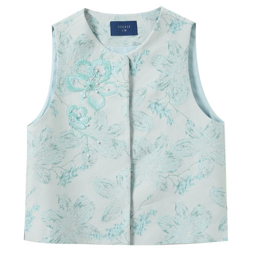 三彩【柔蓝萦花】2026春季新款新中式马甲外套无袖重工刺绣C 商品图4