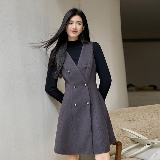 奢姿大码女装2025冬季时尚双排扣收腰连衣裙胖妹妹气质通勤中长裙9954894401 商品图2