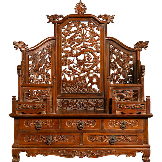 清	黄花梨透雕龙凤纹五屏风式镜台 商品图5