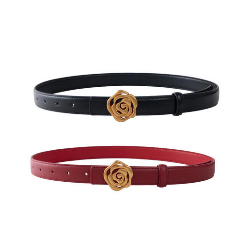 三彩2026新款玫瑰金属扣腰带二层牛皮复古百搭通勤浪漫氛围感约会 商品图4