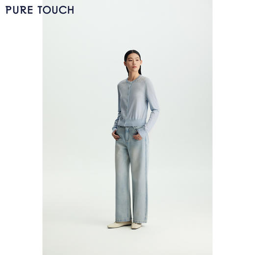 商场同款PURE TOUCH女装26春新款棉混纺牛仔裤蓝色水洗高腰直筒裤 商品图1