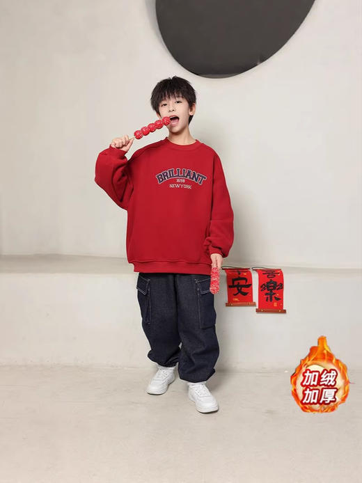 秋冬季新款男童装年服加绒加厚卫衣中大童女孩韩版洋气圆领上衣服 商品图1