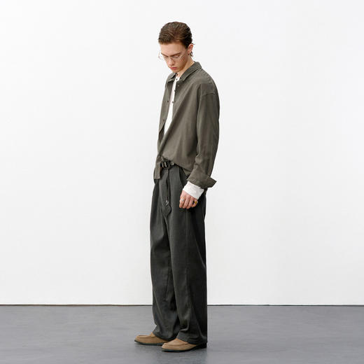 714street 100%莱赛尔透气凉感长袖衬衫男款2026春季复古宽松衬衣 商品图3