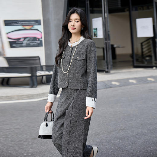 奢姿大码女装2026冬季气质小立领两件套胖妹妹小香风时尚通勤套装9954910008 商品图1