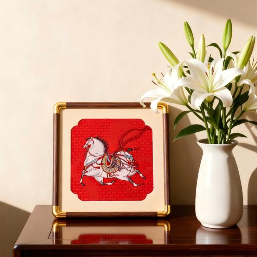 万事利 方形织锦镜框画 摆件 【马跃福至款】18*18cm 新年送礼自用 商品图0