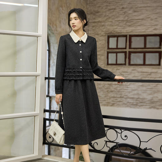 奢姿大码女装2025冬季荷叶边减龄翻领套装胖妹妹轻奢时尚两件套9954953985 商品图0