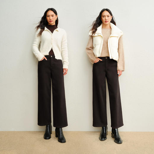 【防风八分威化裤】simplepieces冬新款SPS牛仔裤女加厚绒阔腿裤 商品图2