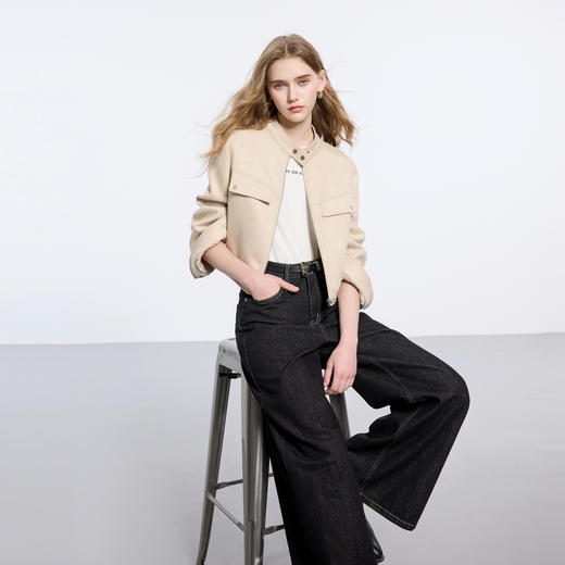 三彩2026春季新款宽松短款仿麂皮绒空气层外套简约夹克上衣M 商品图1