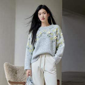 奢姿大码女装2025冬季时尚立体花朵装饰针织衫胖妹妹气质减龄上衣9554691098