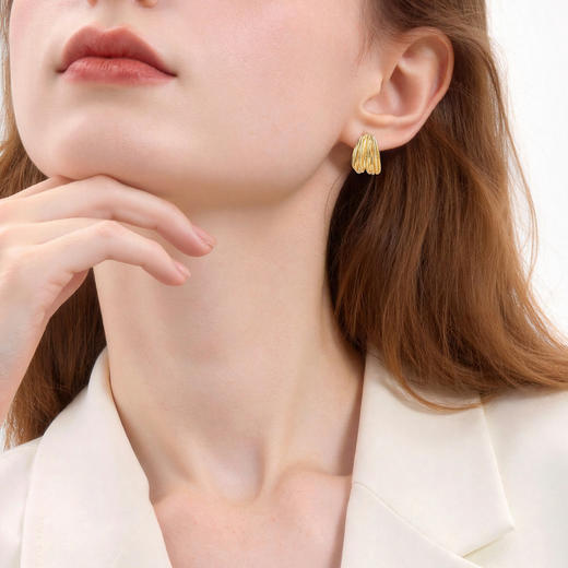 三彩2026新款金属肌理多圈耳钉S925银针立体通勤复古松弛利落小众 商品图1