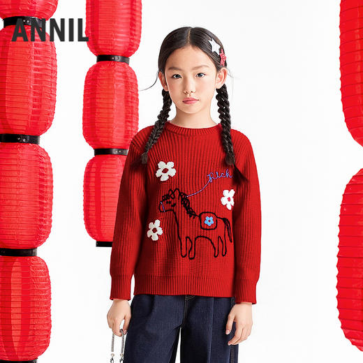 女童圆领长袖针织衫春季新款安奈儿童装EG614572 商品图0