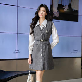 奢姿大码女装2025冬季胖妹妹时尚减龄撞色翻领马甲衬衫两件套装9961991130