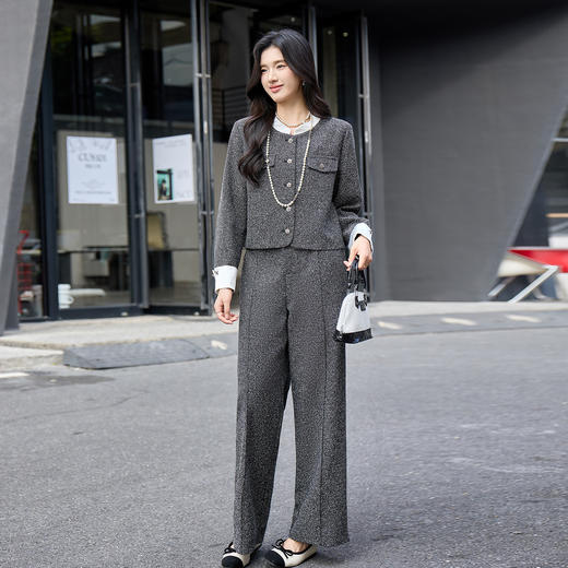 奢姿大码女装2026冬季气质小立领两件套胖妹妹小香风时尚通勤套装9954910008 商品图0
