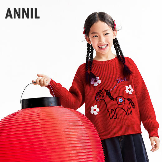 女童圆领长袖针织衫春季新款安奈儿童装EG614572 商品图1