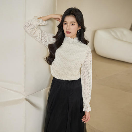 奢姿大码女装2026冬季时尚镂空半高领针织衫胖妹妹气质温柔上衣9954255028 商品图1