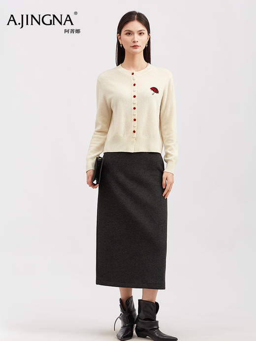 【钉珠刺绣】阿菁娜冬季新款手工钉珠刺绣设计宽松百搭绵羊毛开衫F30D318016 商品图5