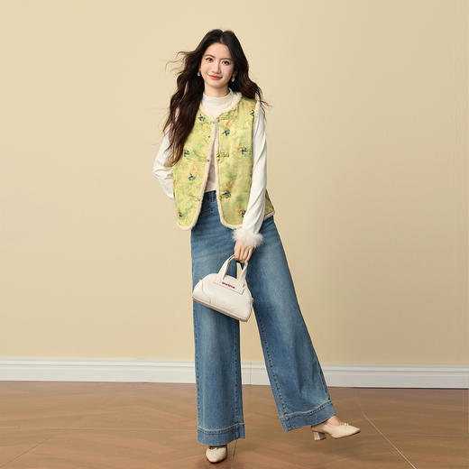 【12/31新品】熙世界新中式提花马甲女外穿冬季国风仿貂毛加厚夹棉马夹叠穿背心 商品图2