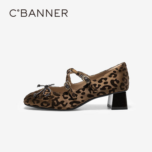 【静音系列】千百度粗跟豹纹玛丽珍鞋女2026蝴蝶结高跟鞋浅口单鞋A26189323 商品图2