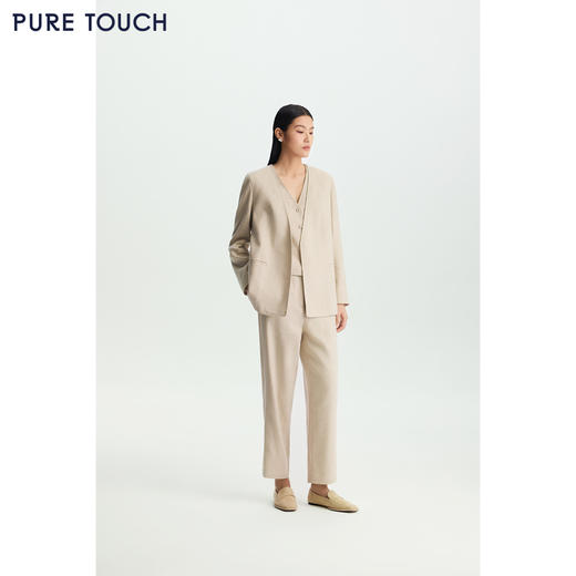 商场同款PURE TOUCH女装26春夏新款高腰西装裤通勤亚麻羊毛直筒裤 商品图1