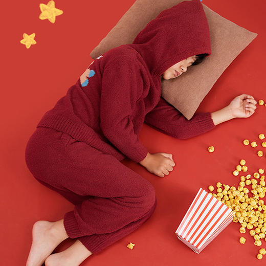 【E】ubras儿童likeuu男女大童红色半边绒家居服秋冬睡衣套装 商品图1