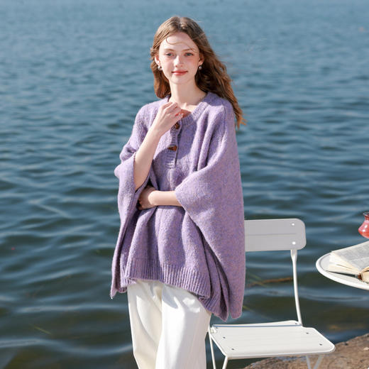【绵羊毛】三彩2026新款针织披肩复古牛角扣氛围感慵懒休闲通勤女 商品图2