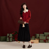 【12/31新品】熙世界假两件红毛衣女士秋冬季套头撞色POLO领拼接针织衫新年穿搭 商品缩略图2
