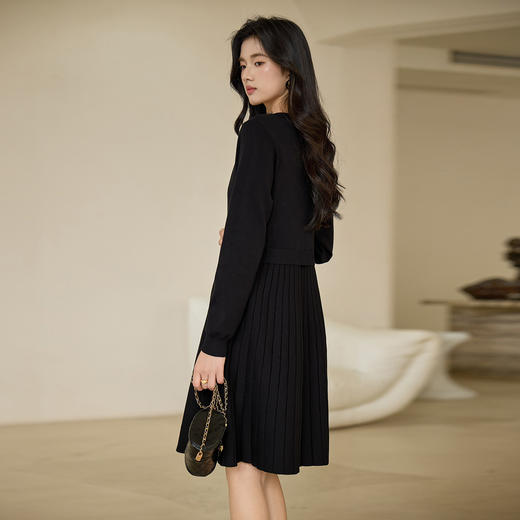 奢姿大码女装2026春季减龄亮片假两件连衣裙胖妹妹时尚针织裙子9854853846 商品图3