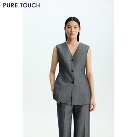 商场同款PURE TOUCH女装26春夏新款v领西装马甲收腰羊毛亚麻马夹