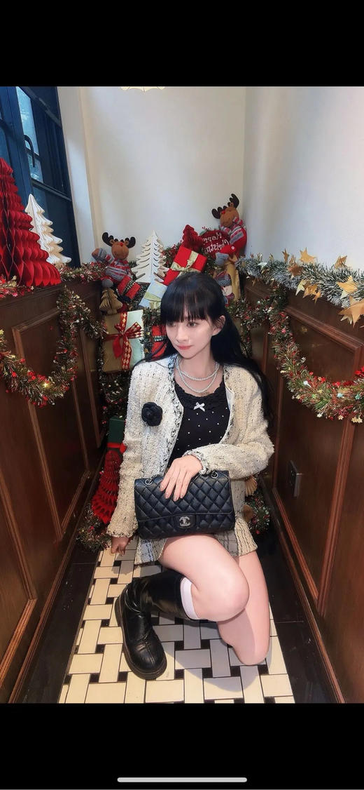 Chanel cf 中号 黑金 荔枝纹牛皮 翻盖包 商品图2