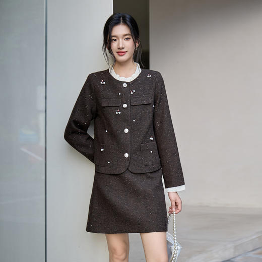 奢姿大码女装2025冬季时尚撞色花边圆领套装胖妹妹气质减龄两件套9954953943 商品图2