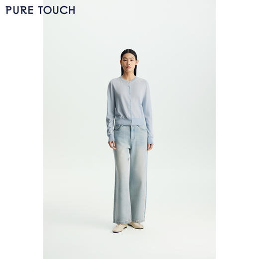 商场同款PURE TOUCH女装26春新款棉混纺牛仔裤蓝色水洗高腰直筒裤 商品图3